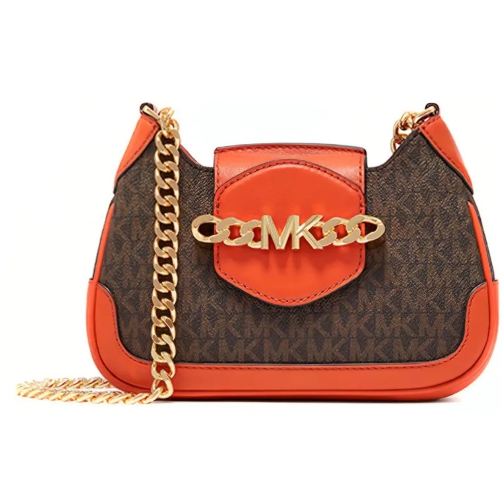 Michael Kors Orange and Brown Crossbody Bag with Monogram